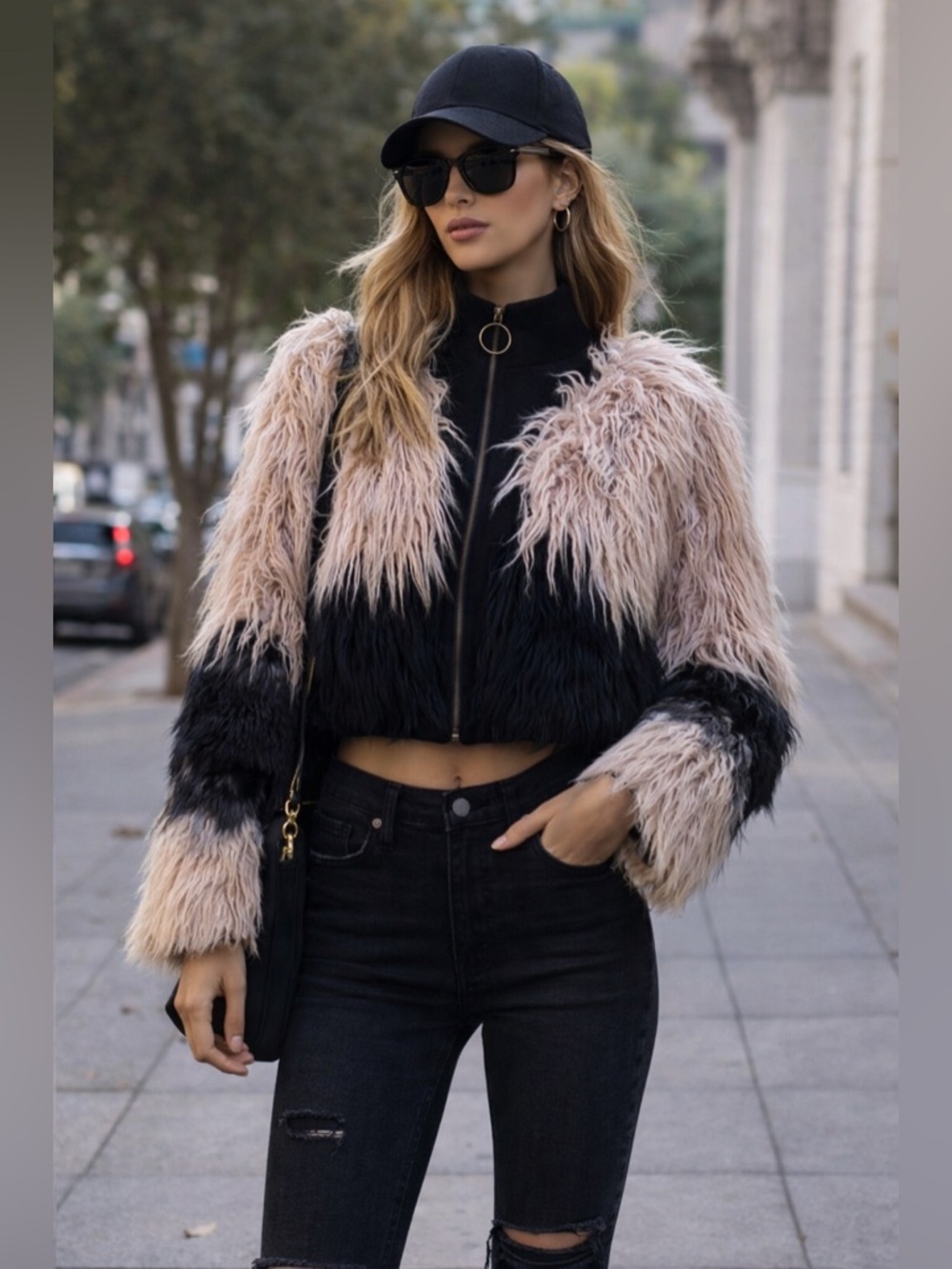 Young Fabulous & Broke Faux Fur Jacket Small Pink Black NWOT